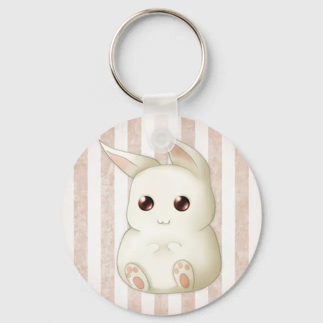 A Cute Puffy Kawaii Bunny Rabbit Keychain | Zazzle