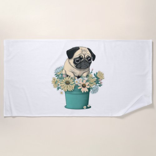 A Cute Pug Beach Towel