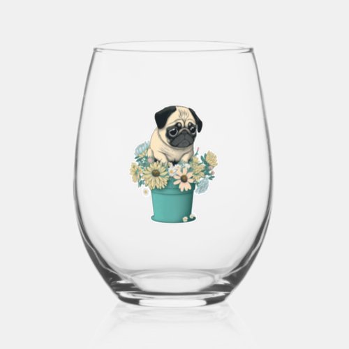 A Cute Pug Stemless Wine Glass