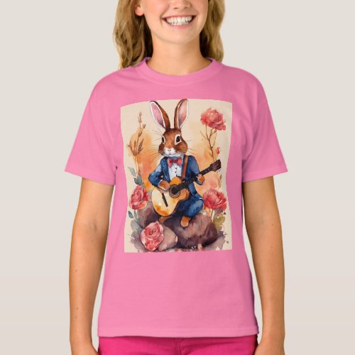 A cute romantic rabbit with guitar musical vibes T_Shirt