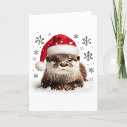 A Cute Santa Otter Christmas Card