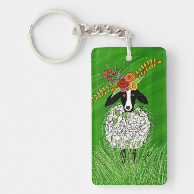 A cute sheep all gussied up! keychain (Front)