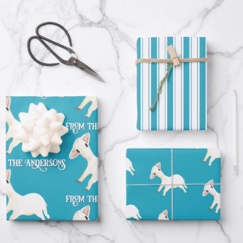  A cute sheep Aqua Blue Teal Striped Pattern  Wrapping Paper Sheets