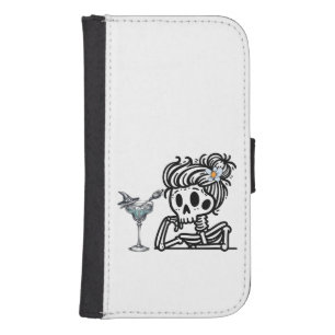 A cute skeleton with a flower and a drink. galaxy s4 wallet case