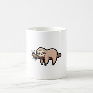 A cute sleepy sloth hanging from a branch, kawaii  coffee mug