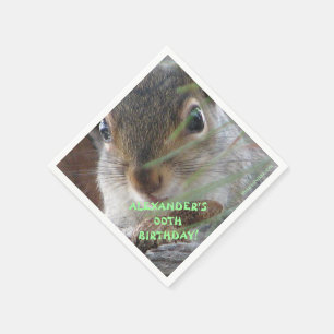 A Cute Squirrel With Peanut Happy Birthday Paper Napkins