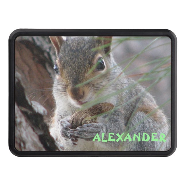 A Cute Squirrel With Peanut Personalize This Tow Hitch Cover (Front)