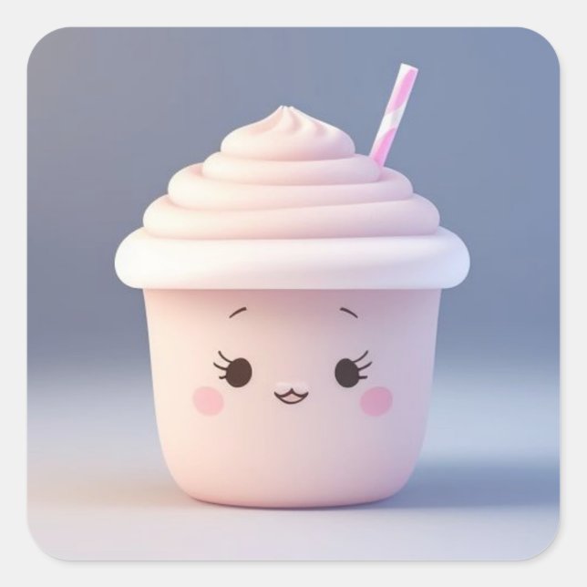 A Cute Strawberry Milkshake Square Sticker (Front)