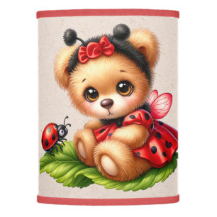 A Cute Teddy Bear Dressed Like a Ladybug Lamp Shade