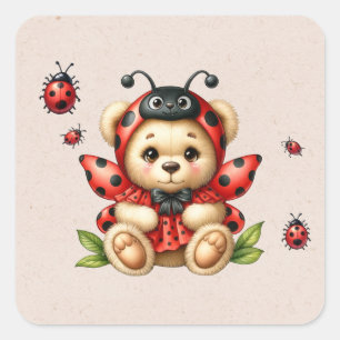 A Cute Teddy Bear Dressed Like a Ladybug Square Sticker