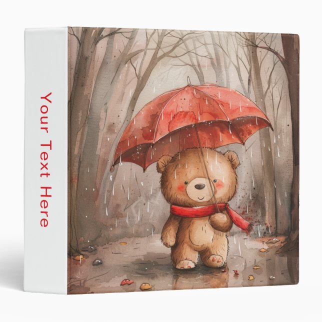 A Cute Teddy Bear in The Rain 3 Ring Binder (Front/Spine)