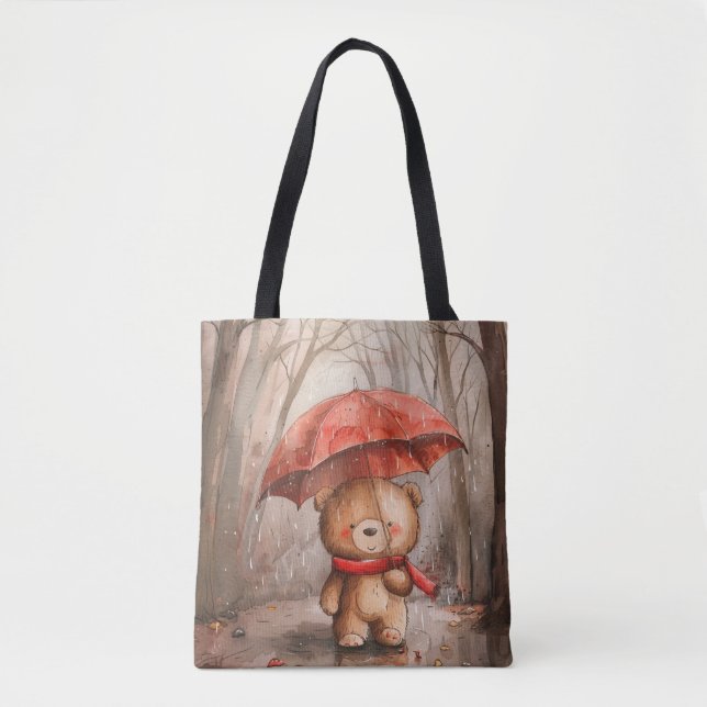 A Cute Teddy Bear in The Rain Tote Bag (Front)