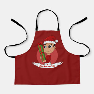A cute toddler holding a Christmas present Apron
