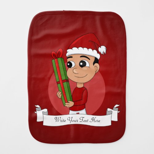 A cute toddler holding a Christmas present Baby Burp Cloth