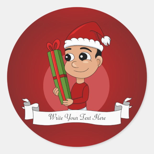 A cute toddler holding a Christmas present Classic Round Sticker (Front)