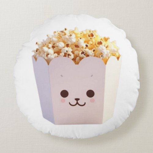 A Cute Tub of Popcorn Round Pillow