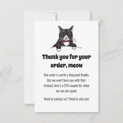 A Cute Tuxedo Cat Thank You Card for Customers