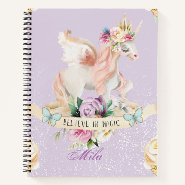A cute unicorn with your name  notebook (Front)