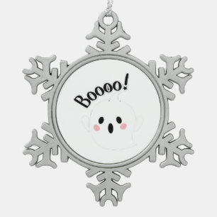 A Cute White Boo Creative Casual Snowflake Pewter Christmas Ornament