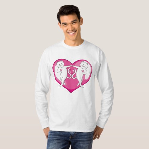 A Cute White Cat Couple Are Dancing With Love T_Shirt