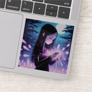 A Cute Witch Charging Crystals in the Woods Sticker