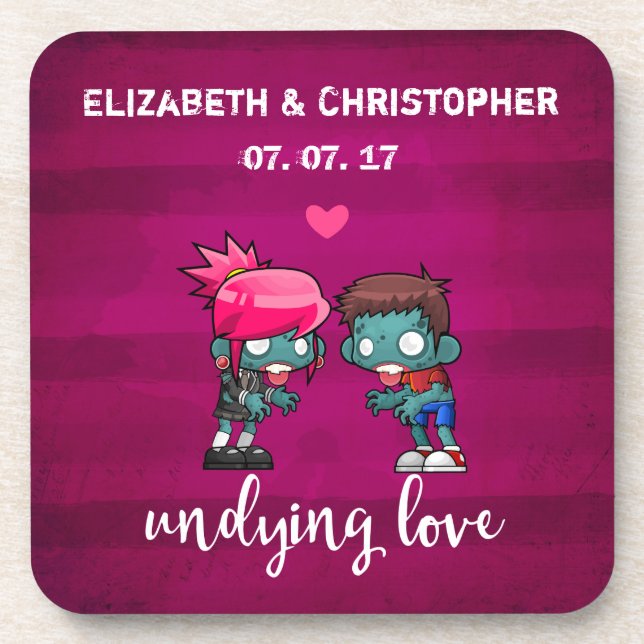 A Cute Zombie Couple Undying Love Wedding Coaster (Front)