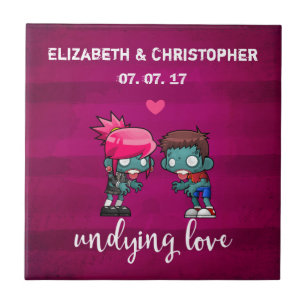 A Cute Zombie Couple Undying Love Wedding Tile