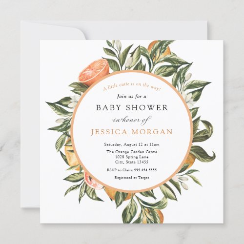 A cutie is on the way Citrus Baby Shower Invitation