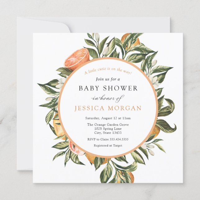 A cutie is on the way Citrus Baby Shower Invitation (Front)