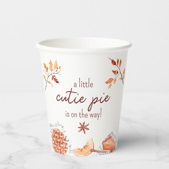 A Cutie Pie Is On The Way Baby Shower Welcome Paper Cups (Front)