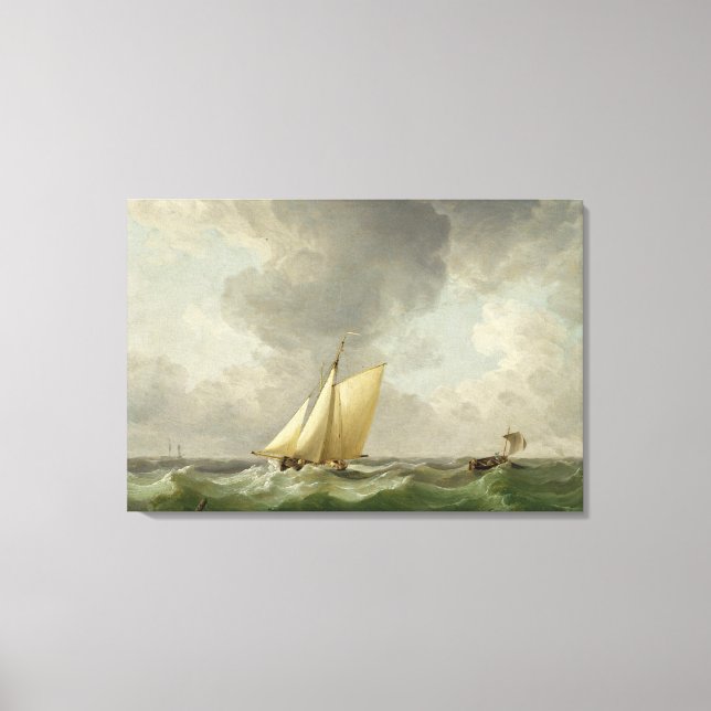A Cutter in a Strong Breeze (oil on copper) Canvas Print (Front)