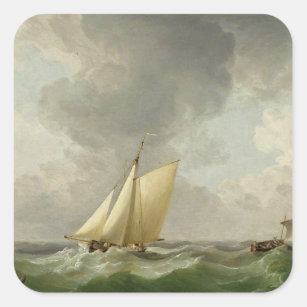 A Cutter in a Strong Breeze (oil on copper) Square Sticker