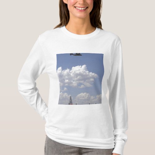 A CV_22 Osprey flies over a C_130 Hercules T_Shirt