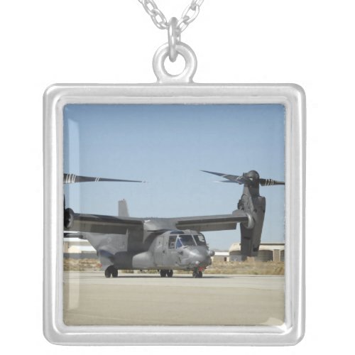 A CV_22 Osprey prepares for take_off Silver Plated Necklace