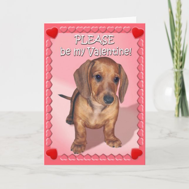 A Dachshund Puppy's Wish for Valentines Day Holiday Card (Front)