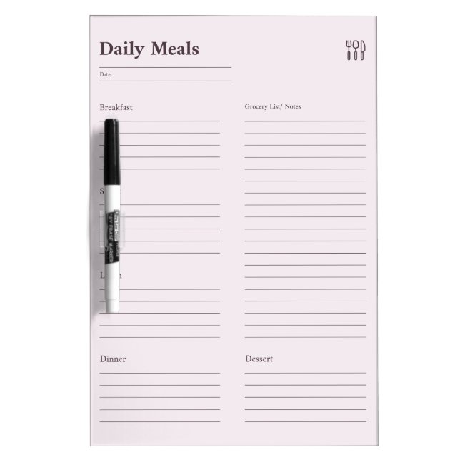 A Daily Meals Planner  Dry Erase Board (Front)