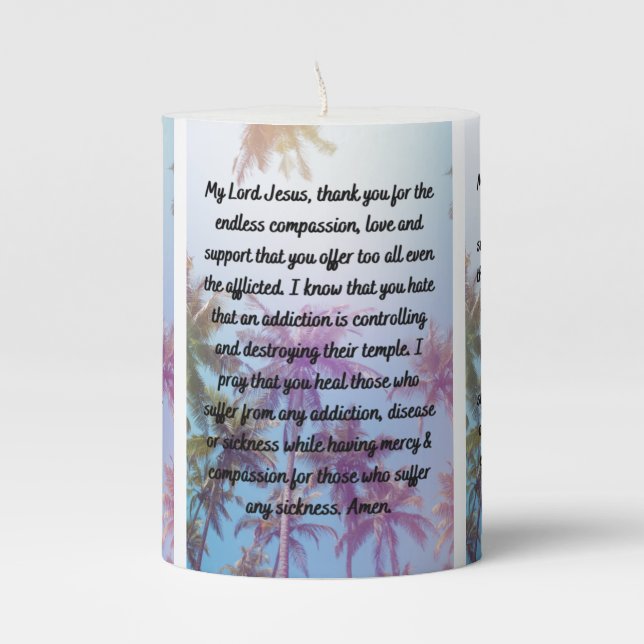 A Daily Prayer For An Addiction Pillar Candle (Front)