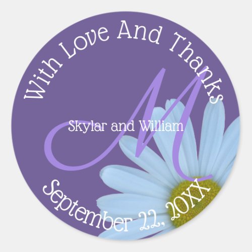 A Daisy Purple Wedding Floral With Love And Thanks Classic Round Sticker