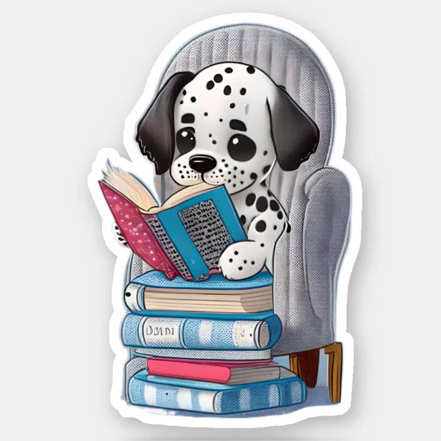 A Dalmation puppy reading a book Sticker (Front)