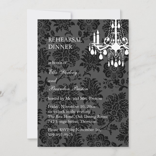 A Damask Victorian Rehearsal Dinner Invitation (Front)