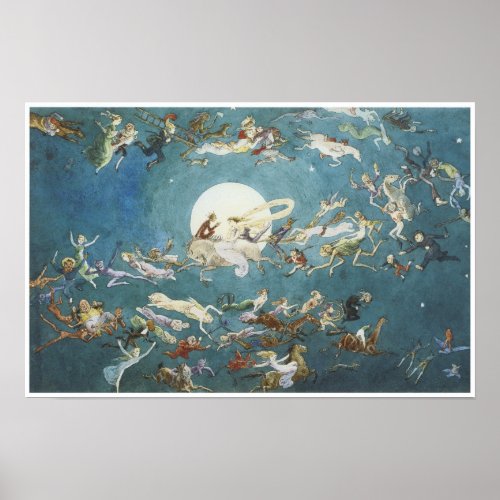 A Dance Around the Moon_ Fairy Painting Poster