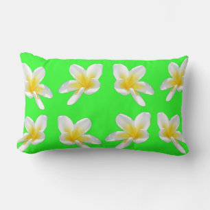 "A Dance of Yellow Frangipanis on Green" Lumbar Pillow