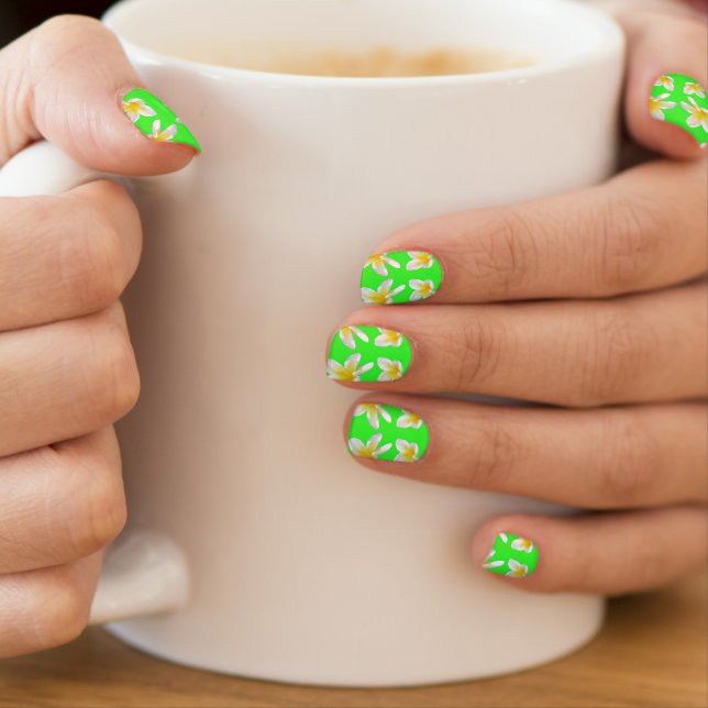 "A Dance of Yellow Frangipanis on Green" Minx Nail Art (Insitu - Mug)