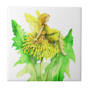 A dandelion Fairy watercolor painting Ceramic Tile