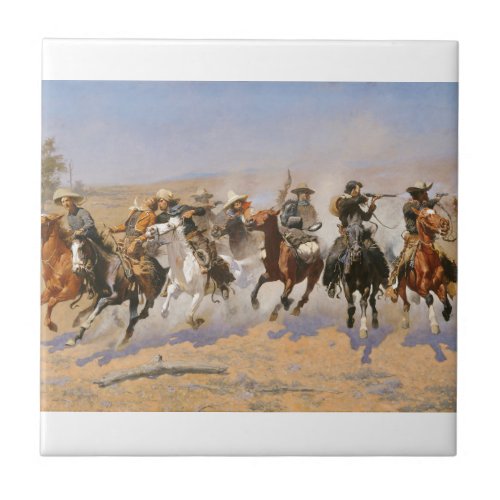 A Dash For Timber By Frederick Remington Ceramic Tile