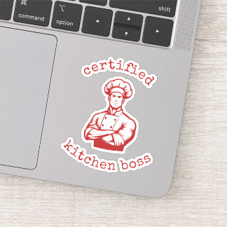 A dashing chef in a deep red comic style sticker