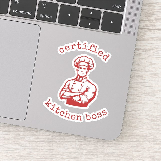 A dashing chef in a deep red comic style sticker (Detail)