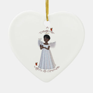A daughter lights up Christmas (African American) Ceramic Ornament