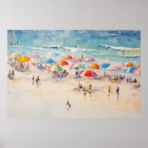 A Day at the Beach Oil Painting Art Poster