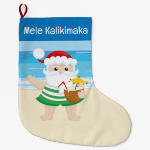 A Day At The Beach With Santa Claus Large Christmas Stocking